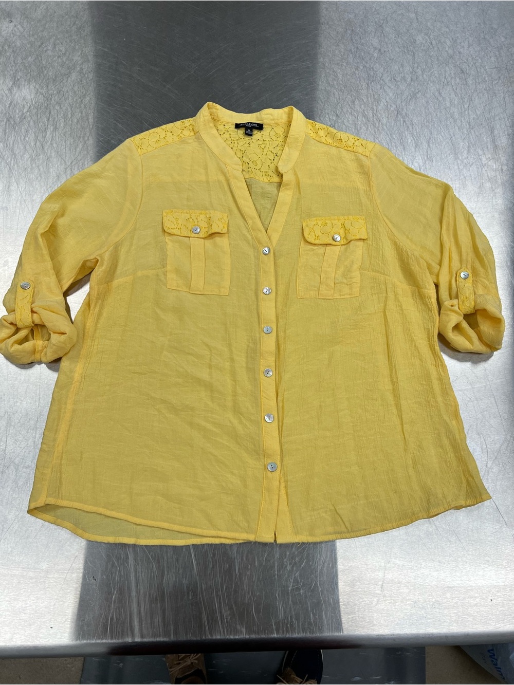 Notations Woman Lightweight Yellow Lace-Yoke Button Down Shirt 2X